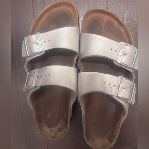 Silver Classic Birkenstocks- Size 9